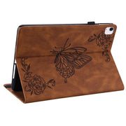 For iPad Air 11 2024 Butterfly Flower Embossed Leather Tablet Case(Brown)