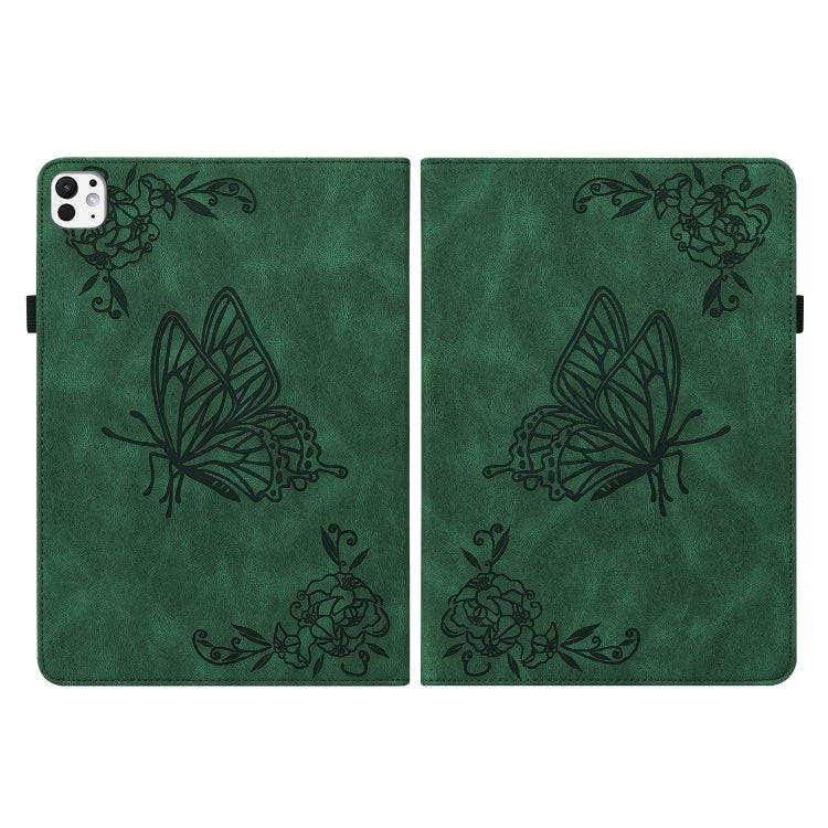 For iPad Pro 11 2024 Butterfly Flower Embossed Leather Tablet Case(Green)