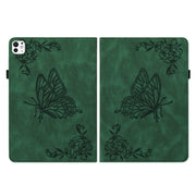 For iPad Pro 11 2024 Butterfly Flower Embossed Leather Tablet Case(Green)