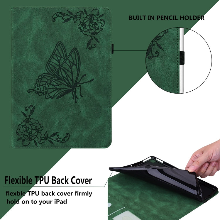 For iPad Pro 11 2024 Butterfly Flower Embossed Leather Tablet Case(Green)