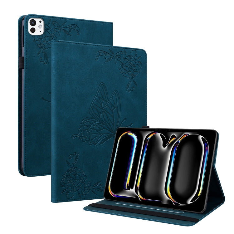 For iPad Pro 11 2024 Butterfly Flower Embossed Leather Tablet Case(Blue)
