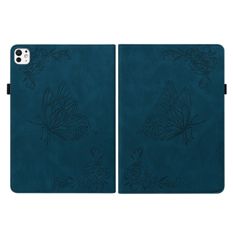 For iPad Pro 11 2024 Butterfly Flower Embossed Leather Tablet Case(Blue)