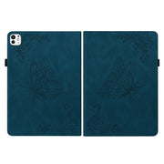 For iPad Pro 11 2024 Butterfly Flower Embossed Leather Tablet Case(Blue)