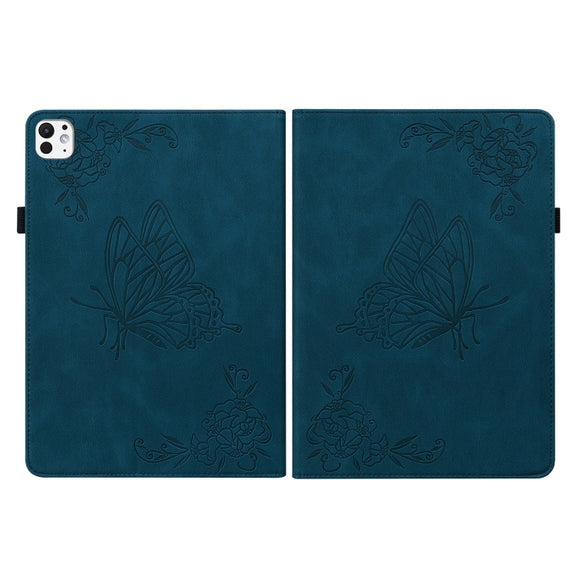 For iPad Pro 11 2024 Butterfly Flower Embossed Leather Tablet Case(Blue)