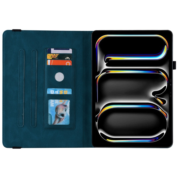 For iPad Pro 11 2024 Butterfly Flower Embossed Leather Tablet Case(Blue)