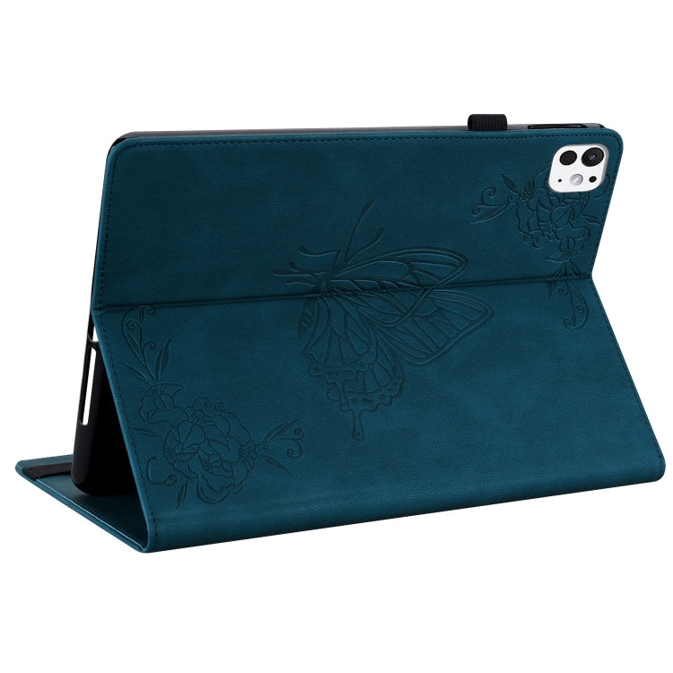 For iPad Pro 11 2024 Butterfly Flower Embossed Leather Tablet Case(Blue)