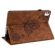 For iPad Pro 11 2024 Butterfly Flower Embossed Leather Tablet Case(Brown)