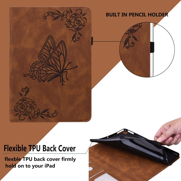For iPad Pro 11 2024 Butterfly Flower Embossed Leather Tablet Case(Brown)