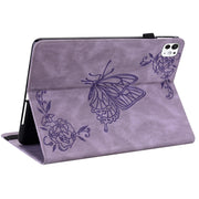 For iPad Pro 11 2024 Butterfly Flower Embossed Leather Tablet Case(Purple)
