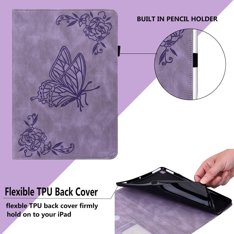 For iPad Pro 11 2024 Butterfly Flower Embossed Leather Tablet Case(Purple)