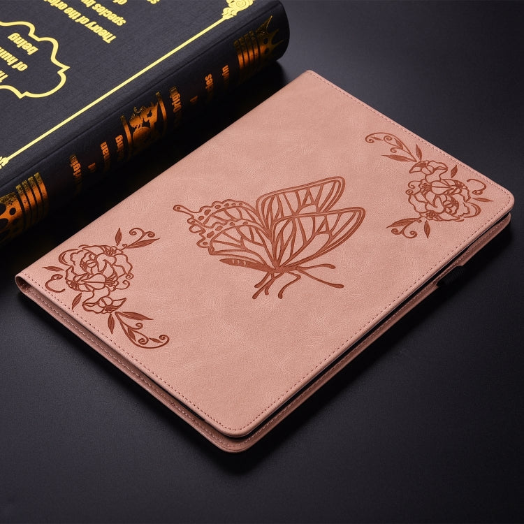 For iPad Pro 11 2024 Butterfly Flower Embossed Leather Tablet Case(Rose Gold)