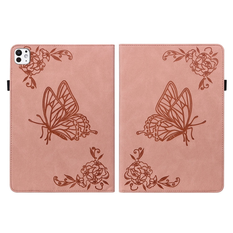 For iPad Pro 11 2024 Butterfly Flower Embossed Leather Tablet Case(Rose Gold)