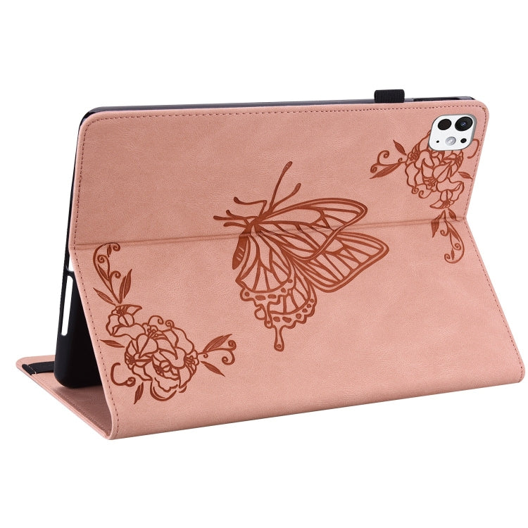 For iPad Pro 11 2024 Butterfly Flower Embossed Leather Tablet Case(Rose Gold)