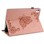 For iPad Pro 11 2024 Butterfly Flower Embossed Leather Tablet Case(Rose Gold)