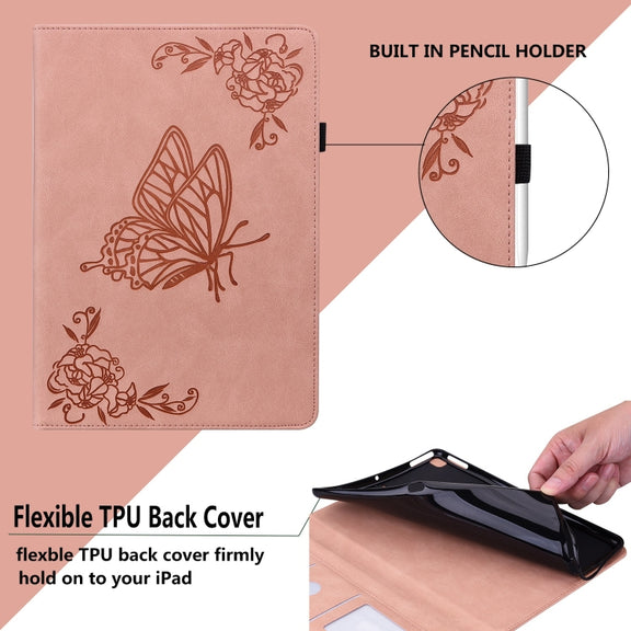 For iPad Pro 11 2024 Butterfly Flower Embossed Leather Tablet Case(Rose Gold)
