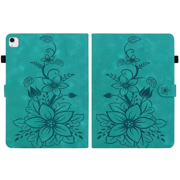 For iPad Air 13 2025 / 2024 Lily Embossed Leather Smart Tablet Case(Green)