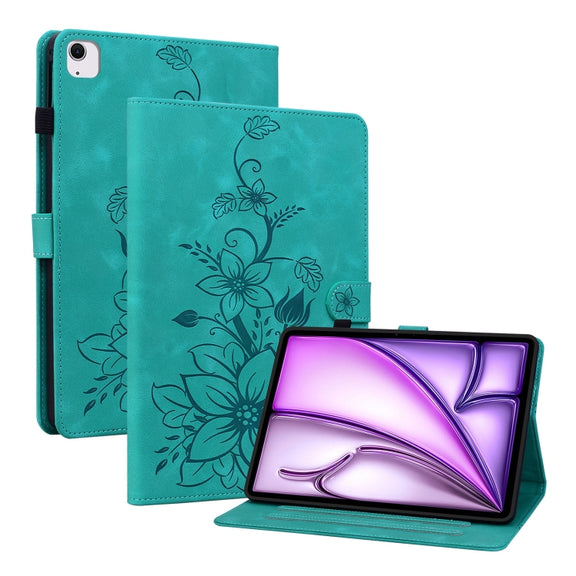For iPad Air 13 2025 / 2024 Lily Embossed Leather Smart Tablet Case(Green)
