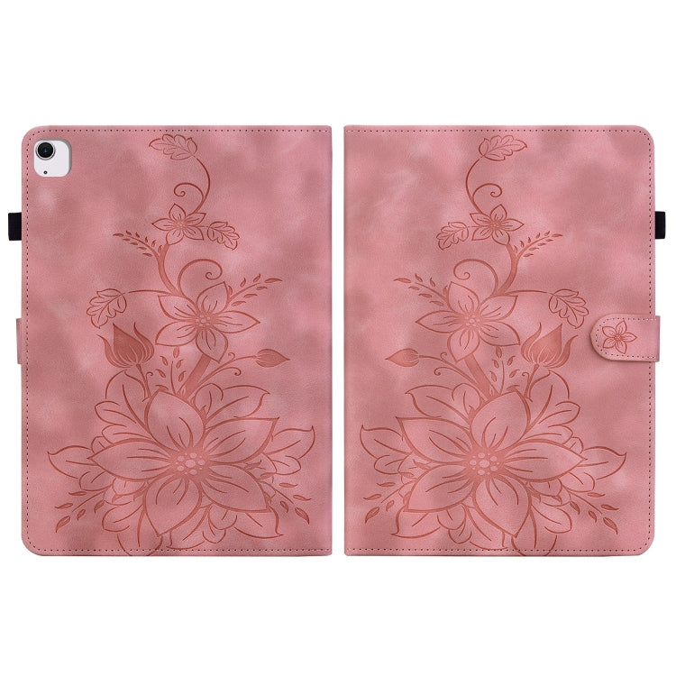 For iPad Air 13 2024 Lily Embossed Leather Smart Tablet Case(Pink)