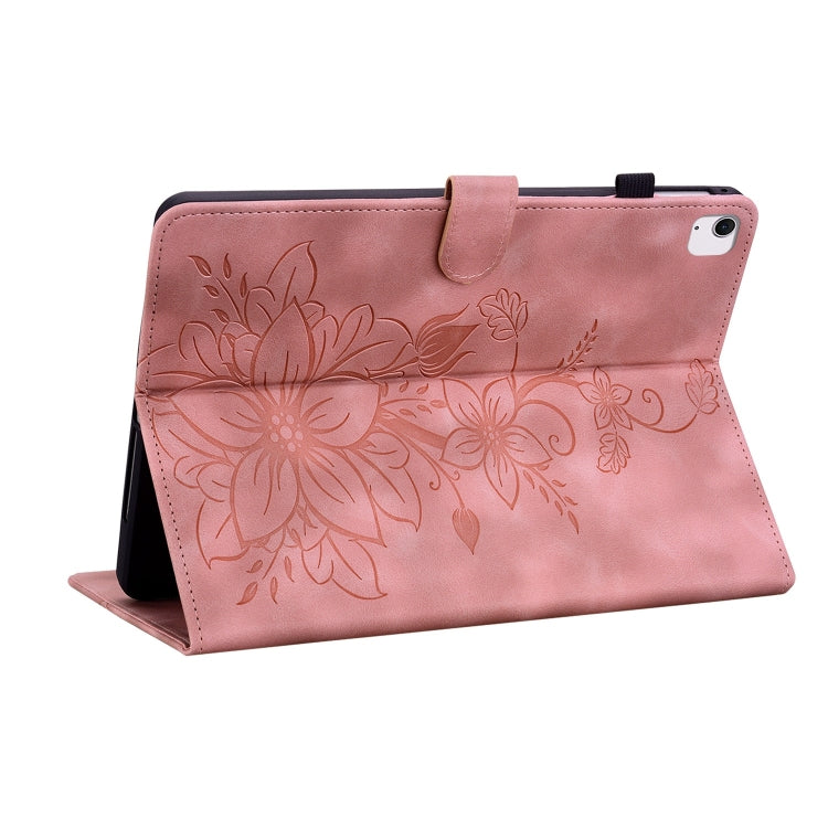 For iPad Air 13 2024 Lily Embossed Leather Smart Tablet Case(Pink)