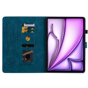 For iPad Air 13 2024 Lily Embossed Leather Smart Tablet Case(Dark Blue)