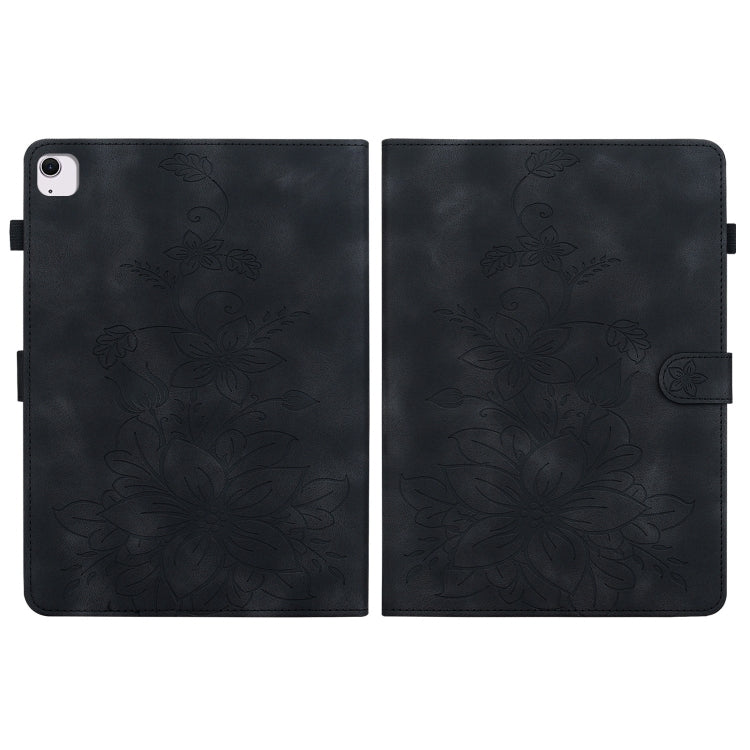For iPad Air 13 2024 Lily Embossed Leather Smart Tablet Case(Black)