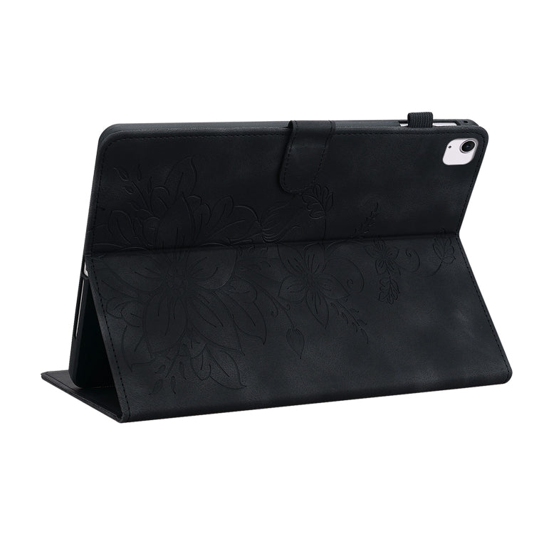For iPad Air 13 2024 Lily Embossed Leather Smart Tablet Case(Black)