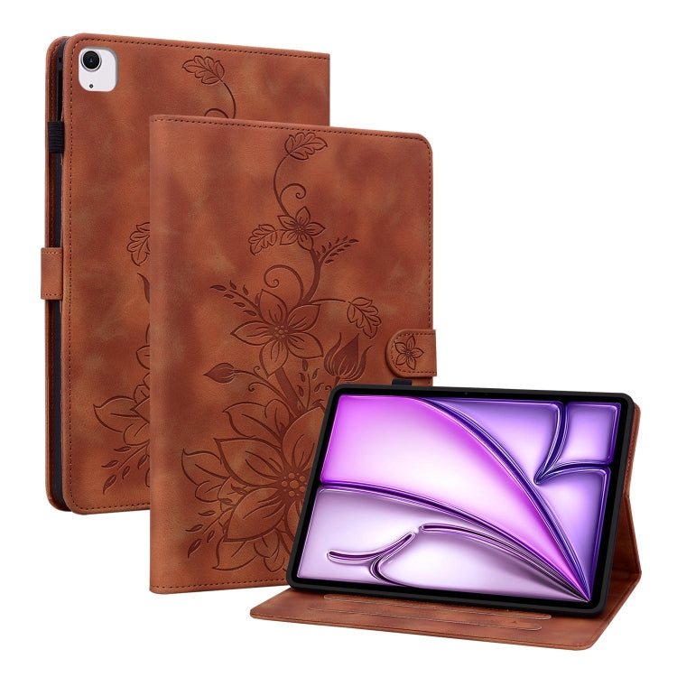 For iPad Air 11 2025 / 2024 Lily Embossed Leather Smart Tablet Case(Brown)