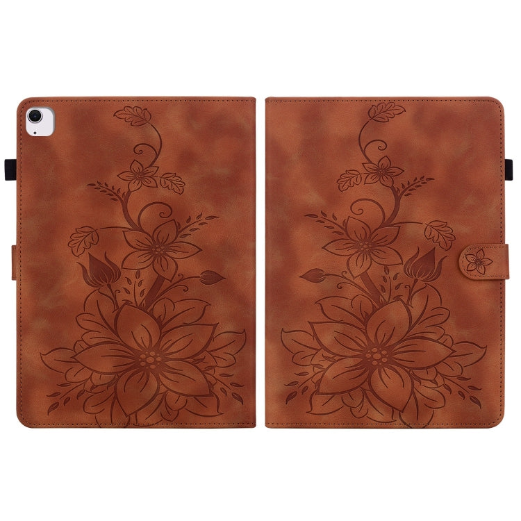 For iPad Air 11 2025 / 2024 Lily Embossed Leather Smart Tablet Case(Brown)
