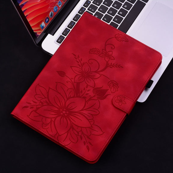 For iPad Air 11 2025 / 2024 Lily Embossed Leather Smart Tablet Case(Red)