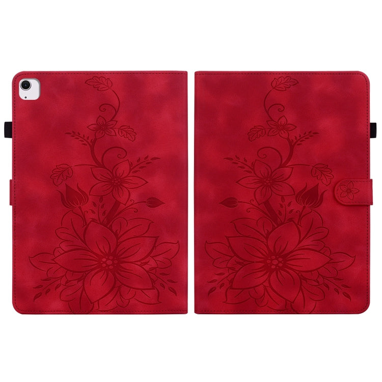 For iPad Air 11 2025 / 2024 Lily Embossed Leather Smart Tablet Case(Red)