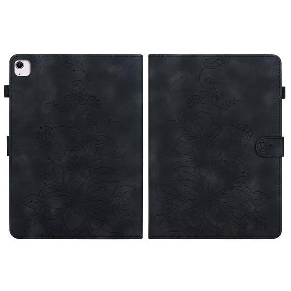For iPad Air 11 2024 Lily Embossed Leather Smart Tablet Case(Black)