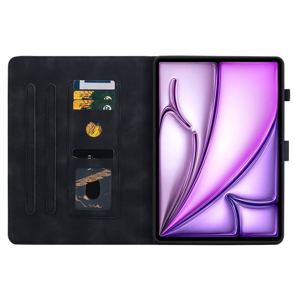 For iPad Air 11 2024 Lily Embossed Leather Smart Tablet Case(Black)
