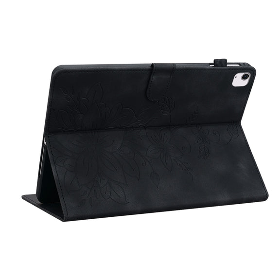 For iPad Air 11 2024 Lily Embossed Leather Smart Tablet Case(Black)