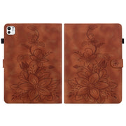 For iPad Pro 11 2024 Lily Embossed Leather Smart Tablet Case(Brown)