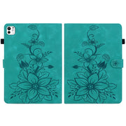 For iPad Pro 11 2024 Lily Embossed Leather Smart Tablet Case(Green)