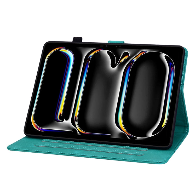 For iPad Pro 11 2024 Lily Embossed Leather Smart Tablet Case(Green)