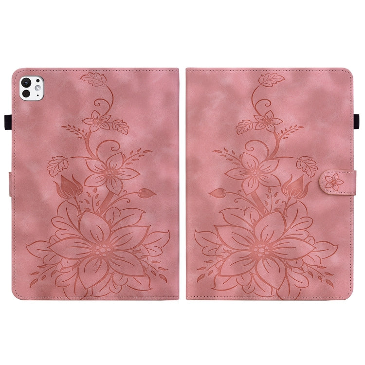 For iPad Pro 11 2024 Lily Embossed Leather Smart Tablet Case(Pink)