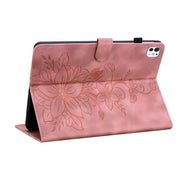For iPad Pro 11 2024 Lily Embossed Leather Smart Tablet Case(Pink)