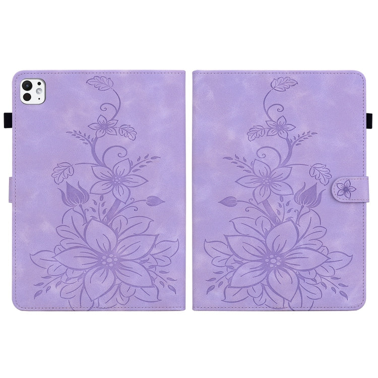For iPad Pro 11 2024 Lily Embossed Leather Smart Tablet Case(Purple)