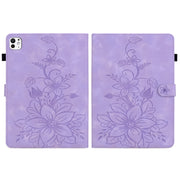 For iPad Pro 11 2024 Lily Embossed Leather Smart Tablet Case(Purple)