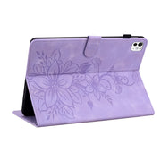 For iPad Pro 11 2024 Lily Embossed Leather Smart Tablet Case(Purple)