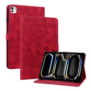 For iPad Pro 11 2024 Lily Embossed Leather Smart Tablet Case(Red)