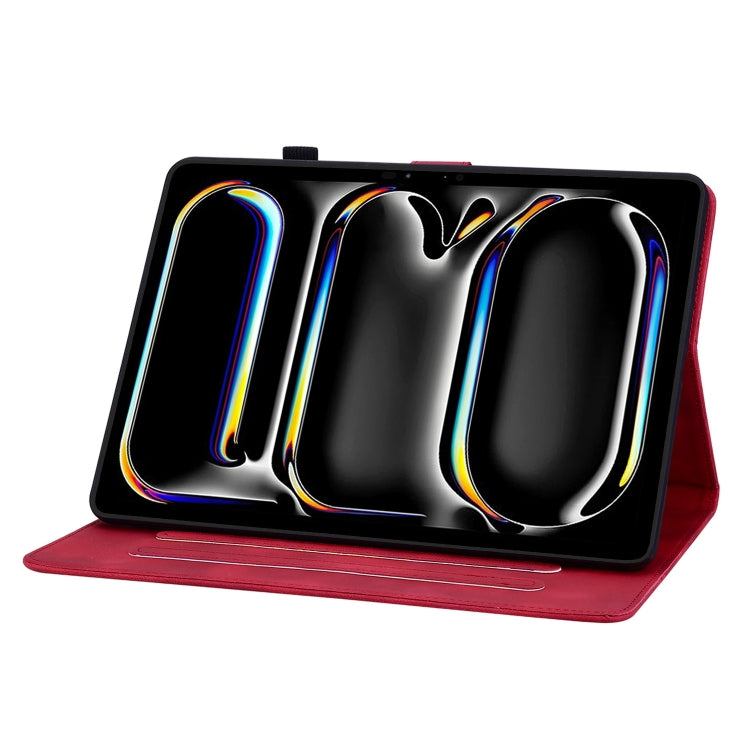 For iPad Pro 11 2024 Lily Embossed Leather Smart Tablet Case(Red)