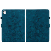 For iPad Pro 11 2024 Lily Embossed Leather Smart Tablet Case(Dark Blue)