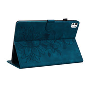 For iPad Pro 11 2024 Lily Embossed Leather Smart Tablet Case(Dark Blue)