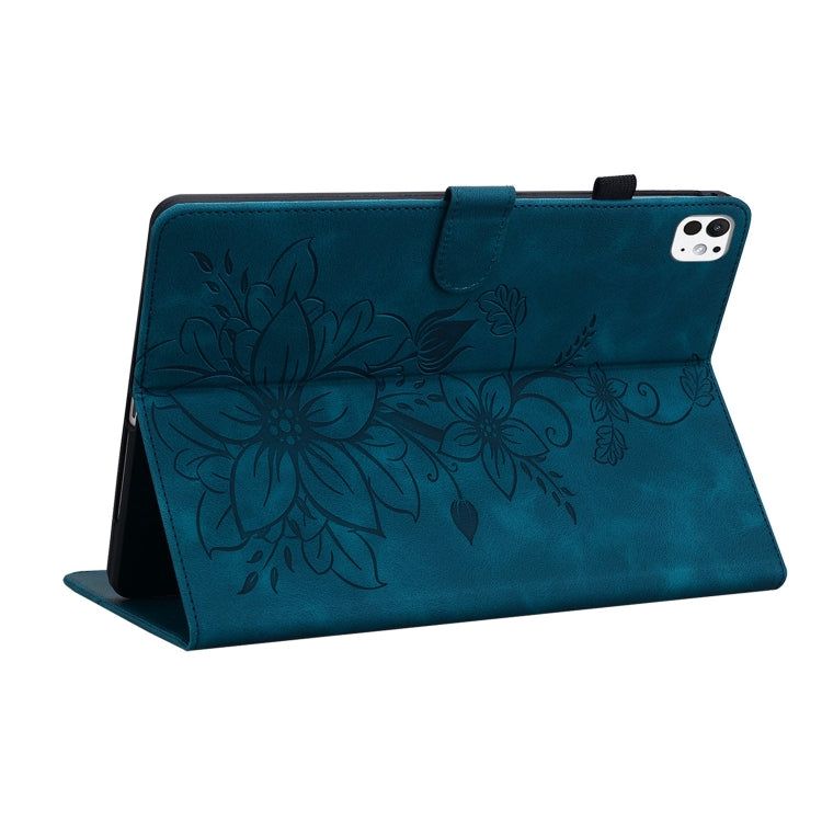 For iPad Pro 11 2024 Lily Embossed Leather Smart Tablet Case(Dark Blue)