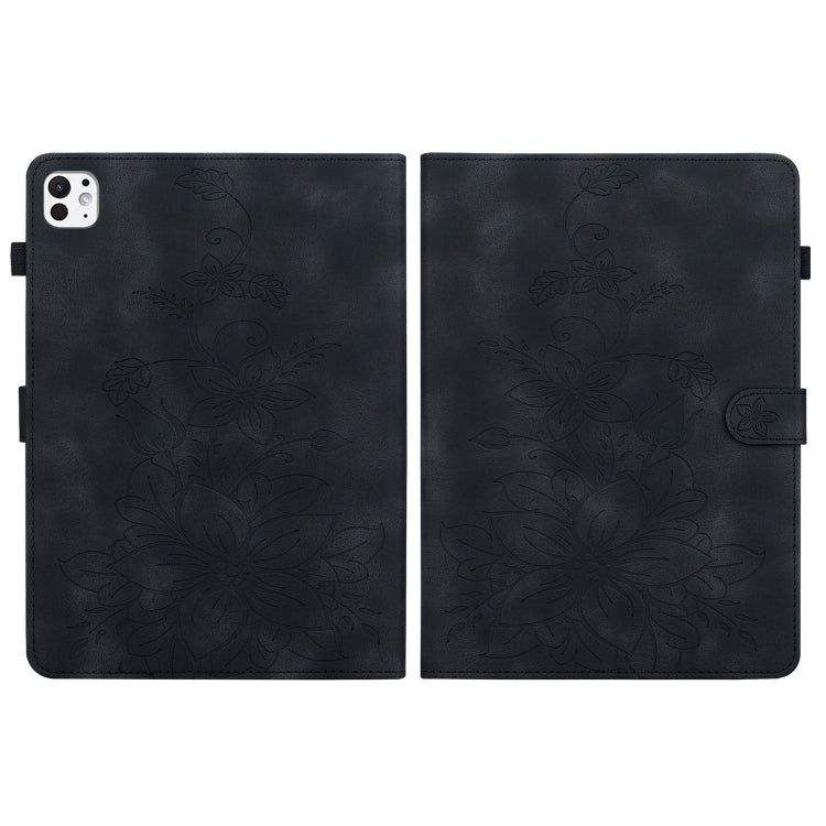 For iPad Pro 11 2024 Lily Embossed Leather Smart Tablet Case(Black)