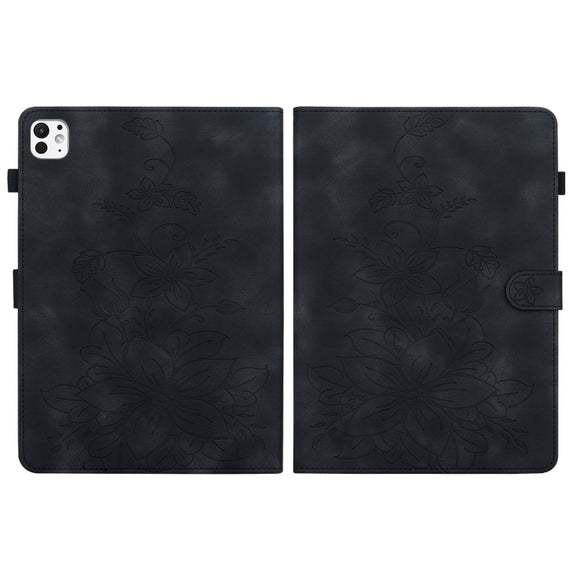 For iPad Pro 11 2024 Lily Embossed Leather Smart Tablet Case(Black)