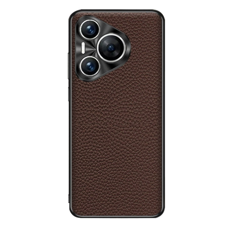 For Huawei Pura 70 Genuine Leather Litchi Texture Phone Case(Coffee)