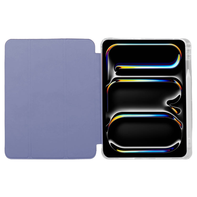 For iPad Pro 11 2024 3-folding Electric Pressed Skin Texture Leather Tablet Case(Lavender)